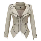 Leather Biker Coat Golden Leather Jacket Women Pu Jackets Fashion Wash Square Buckle Slim Dovetail Mid-Length