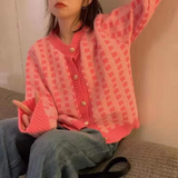 Preppy aesthetic sweater Plaid knitted cardigan women's spring coat