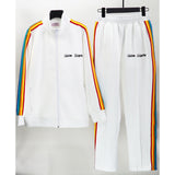 Palm Angels Sweatshirts Rainbow Bar Color Matching Sports Suit Men and Women Loose Casual