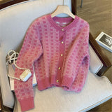 Preppy aesthetic sweater Plaid knitted cardigan women's spring coat