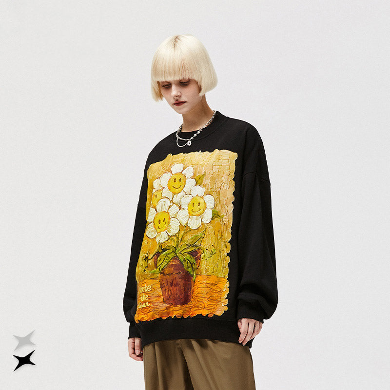 Preppy Aesthetic Sweatshirt Men's round Collar Sweater Autumn Printing