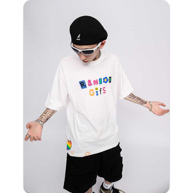 Oversized 90S T Shirt Cotton Summer T-shirt Men's Short Sleeve Large Size Loose round Neck