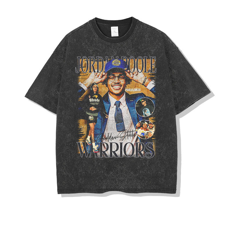 Jordan Poole Shirt Jordan Poole Basketball Star Printed Short Sleeve T-shirt Vintage Distressed round Neck Men and Women