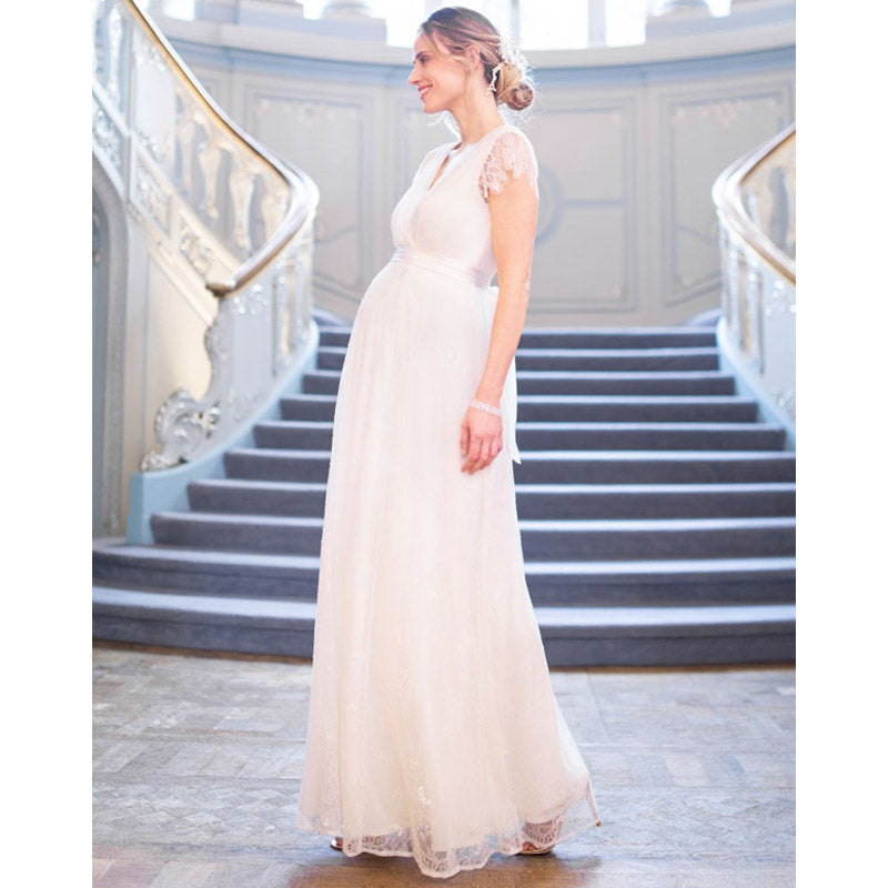 Maternity Clothes Dress Beauty Clothing Lace Maternity Ruffle Short Sleeve Long Dress Dress