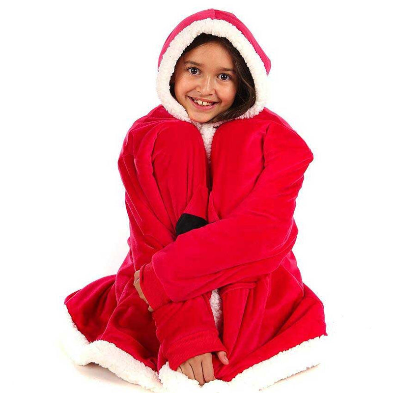Children Oodie Doublesided Cotton Velvet Soft and Comfortable Home Lazy Sweater Blanket Coat Hooded Casual Sweatshirt   Winter Christmas Warm Coat