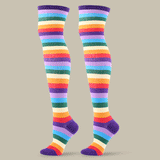Winter Thick Knit Thigh High Socks Long Stockings Boot Colorful Stripes Stockings Halloween Festival Party Knee Socks