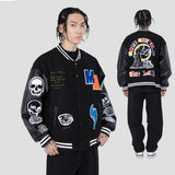Green Varsity Jacket Madeextreme Fall/Winter Jacket Armband Skull Color Matching Street Retro Men's Baseball Uniform