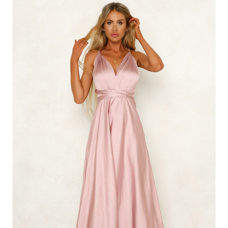 Mauve Dress Spring/Summer Solid Color Sexy Women Clothing Backless High Waist Dress Long Dress