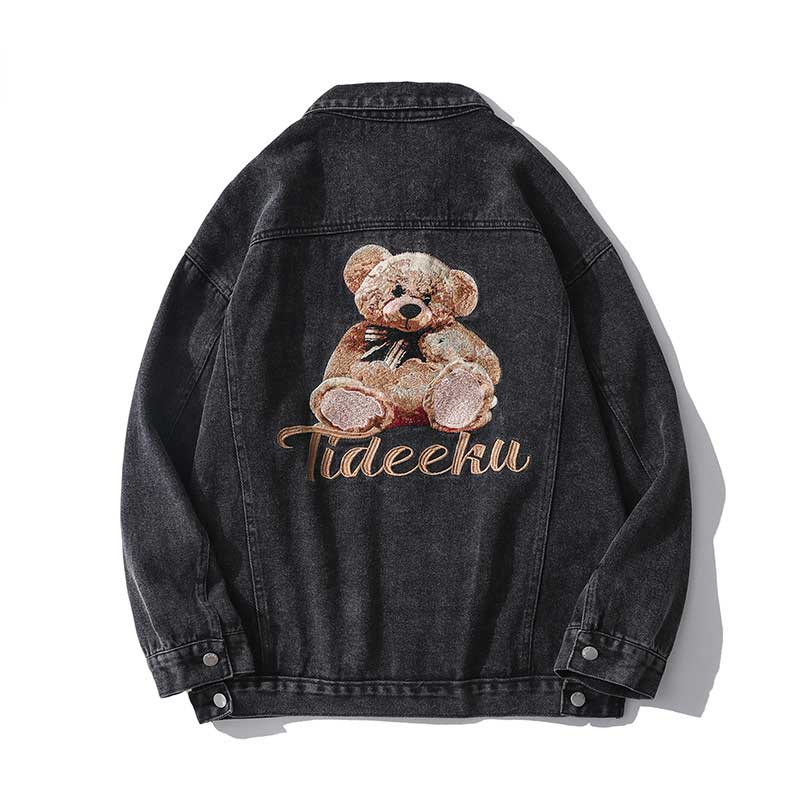 The Bears Varsity Jacket Vintage Coat Loose Casual Polo Collar Top Embroidered Bear Jacket for Men