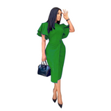 Nina Parker plus Size Dresses Summer Ruffle Sleeve Tight Bandage plus Size Dress