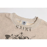 Saint Michael Hoodie Retro Distressed Destroyed Jesus Printed Crew Neck Sweatshirt Loose