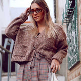 Women Fall Fall Two-Color Cardigan V-neck Single Breasted Knitted Coat