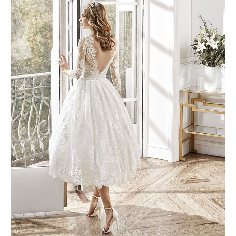 Bohemian Coachella Outfits Long Sleeve Slim Wedding Dress Formal Mid-Length Dress