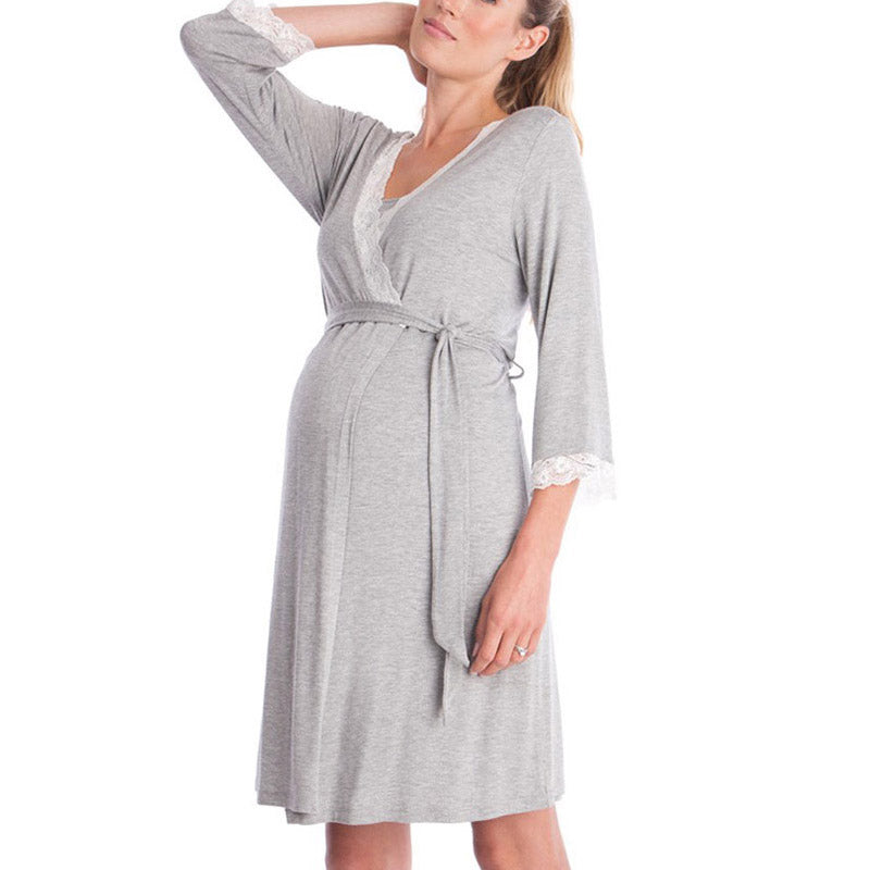 Maternity Clothes Dress Fashion Lace Stitching 3/4 Sleeve Maternity Dress