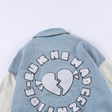 Baby Blue Varsity Jacket Vintage Baseball Uniform Loose Stitching Denim Jacket Spring and Autumn