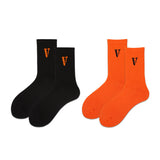 V Lone Socks Letter Large V Orange Socks Men's Skateboard Sports Hip-Hop