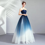 Women'S Evening Dress Ball Gown Princess Quinceanera Wedding Dresses Gradient Color Host Tube Top Puffy Evening Dress