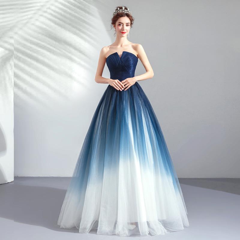 Women'S Evening Dress Ball Gown Princess Quinceanera Wedding Dresses Gradient Color Host Tube Top Puffy Evening Dress