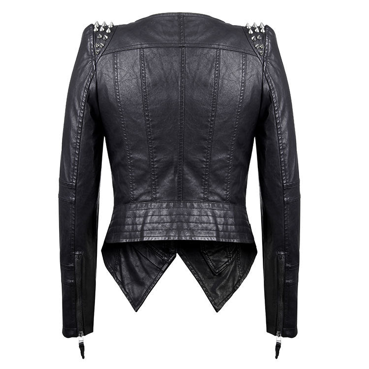 Leather Biker Coat Gothic Leather Jacket Women Pu Jackets Punk Rivet Slim-Fitting Biker Coat