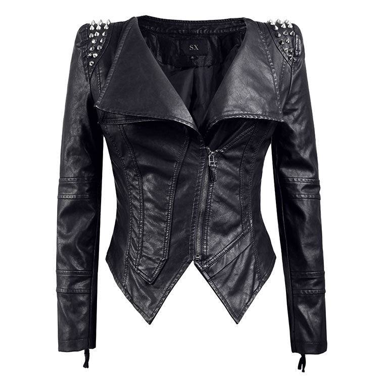 Leather Biker Coat Gothic Leather Jacket Women Pu Jackets Punk Rivet Slim-Fitting Biker Coat