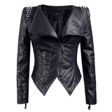 Leather Biker Coat Gothic Leather Jacket Women Pu Jackets Punk Rivet Slim-Fitting Biker Coat