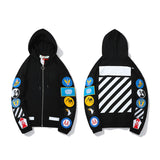 OW Embroidery on Sleeves Zipper  Loose All-Match Diagonal Striped Sweater hoodie