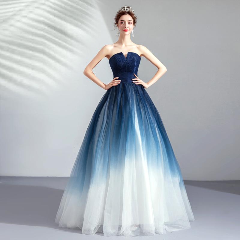 Women'S Evening Dress Ball Gown Princess Quinceanera Wedding Dresses Gradient Color Host Tube Top Puffy Evening Dress