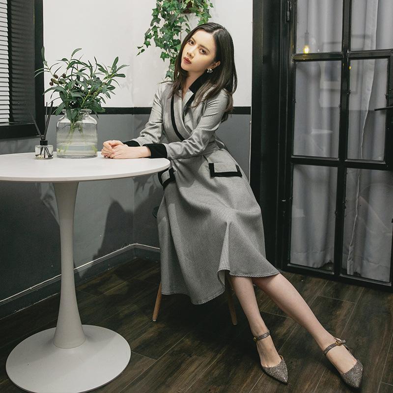 Fall/Winter Slim Elegant Swing Waist-Controlled Lace-up Dress Grey Retro Vintage Cottagecore Aesthetic Flowy Victoria Cottage Core Dress
