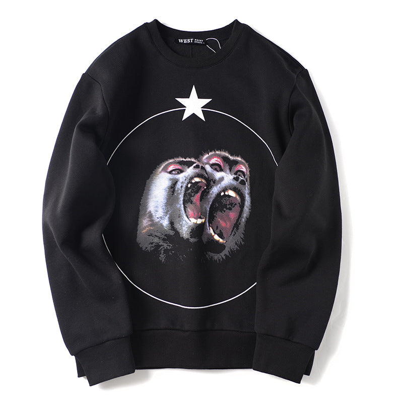 GVC Hoodie Cotton Loose Baboon Pattern Sweater for Men