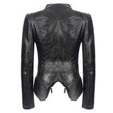 Leather Biker Coat God Leather Jacket Women Pu Jackets Zipper Stitching Double Layer Turn-down Collar Coat