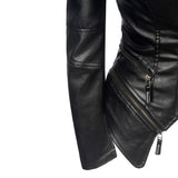 Leather Biker Coat God Leather Jacket Women Pu Jackets Zipper Stitching Double Layer Turn-down Collar Coat