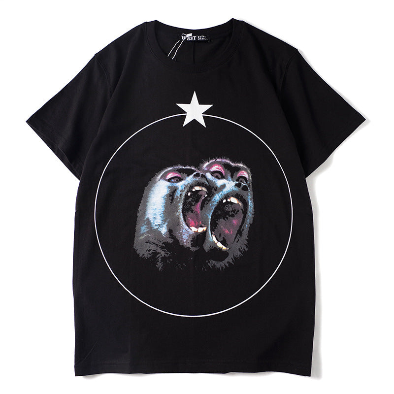 GVC T Shirt Baboon Pattern Pure Cotton Loose Short Sleeve T-shirt Men
