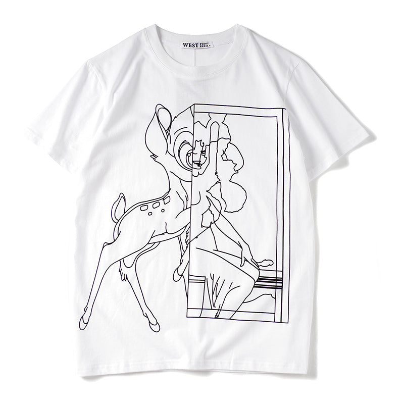 GVC T Shirt Summer Pure Cotton Deer Pattern Loose T-shirt for Women