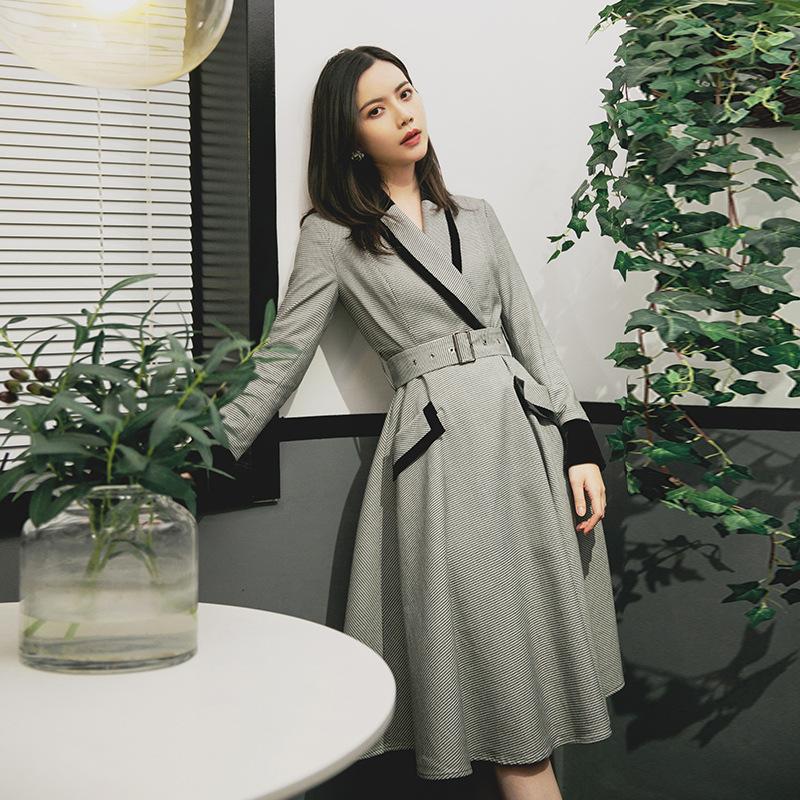 Fall/Winter Slim Elegant Swing Waist-Controlled Lace-up Dress Grey Retro Vintage Cottagecore Aesthetic Flowy Victoria Cottage Core Dress
