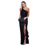Wedding Guest Dress Evening Dress Summer Ruffled Large Slit Mop Solid Color Dress