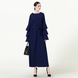Muslim Women Stylish Kashibo Abaya Muslim Ladies Long Gown Islamic Clothing Jilbab Jalabiya Round Neck Loose Lace-up Long Sleeve Dress for Women