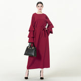 Muslim Women Stylish Kashibo Abaya Muslim Ladies Long Gown Islamic Clothing Jilbab Jalabiya Round Neck Loose Lace-up Long Sleeve Dress for Women