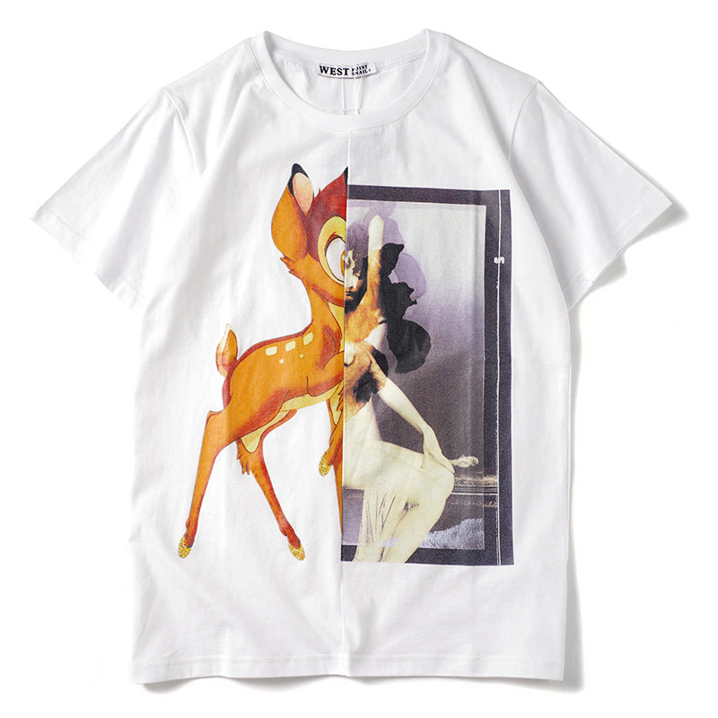 GVC T Shirt Deer and Beauty Pattern Pure Cotton Loose Short Sleeve T-shirt Men
