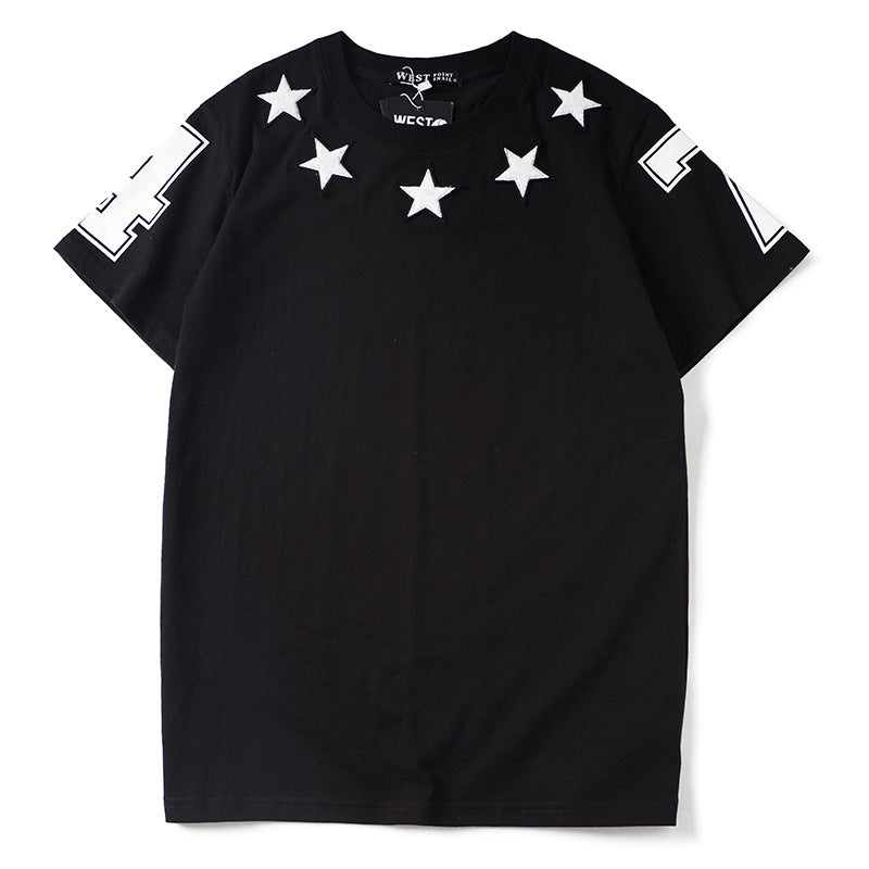 GVC T Shirt 74 Pattern Short Sleeve T-shirt Brand Flocking Embroidery Pentagram Cotton Loose