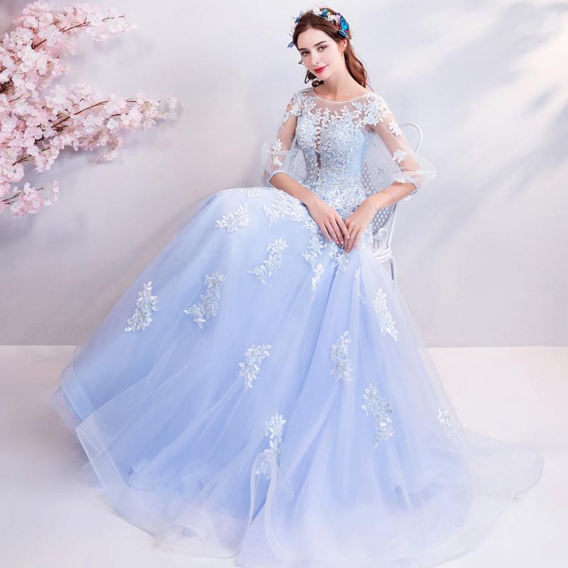 Women'S Evening Dress Ball Gown Princess Quinceanera Wedding Dresses Fashion Blue Wedding Dinner Annual Meeting Puffy Dress Skirt Wedding Dress