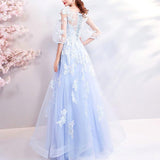 Women'S Evening Dress Ball Gown Princess Quinceanera Wedding Dresses Fashion Blue Wedding Dinner Annual Meeting Puffy Dress Skirt Wedding Dress