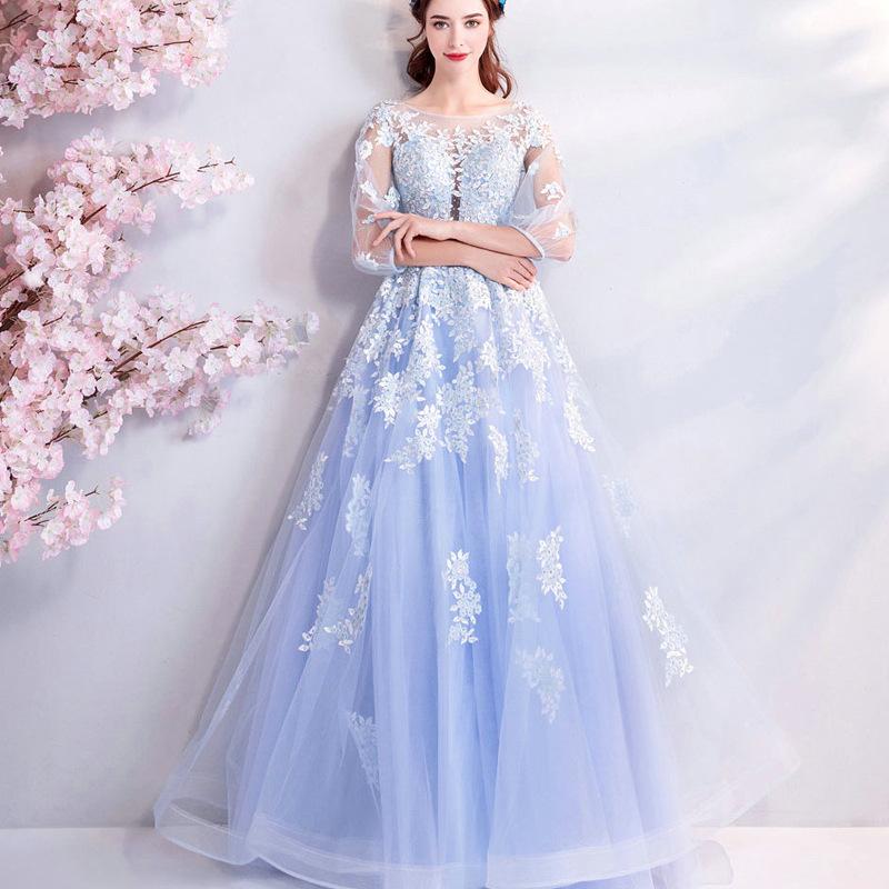 Women'S Evening Dress Ball Gown Princess Quinceanera Wedding Dresses Fashion Blue Wedding Dinner Annual Meeting Puffy Dress Skirt Wedding Dress