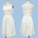 Formal Dresses & Gowns Women's White Floral Wrapped Chest Bridesmaid Puffy Mid-Length Dress Evening Gown