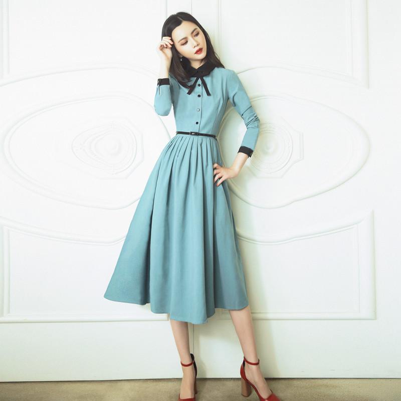 Vintage Skirt Mid-Length Dress Spring and Autumn Long Sleeve Dress Cottagecore Academia Fashion Dresses
