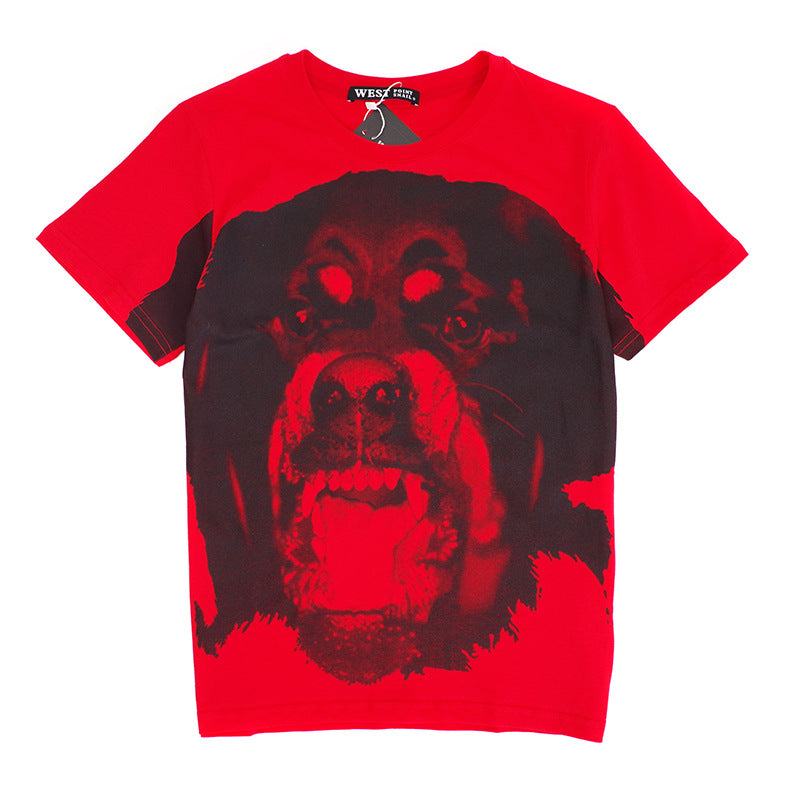 GVC T Shirt Dog Head Pattern Cotton Loose Short Men