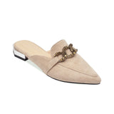 Finn Chain Pointed Toe Mule Closed Toe Sandals Spring and Summer Low Heel Square Heel Pointed Toe Shoes