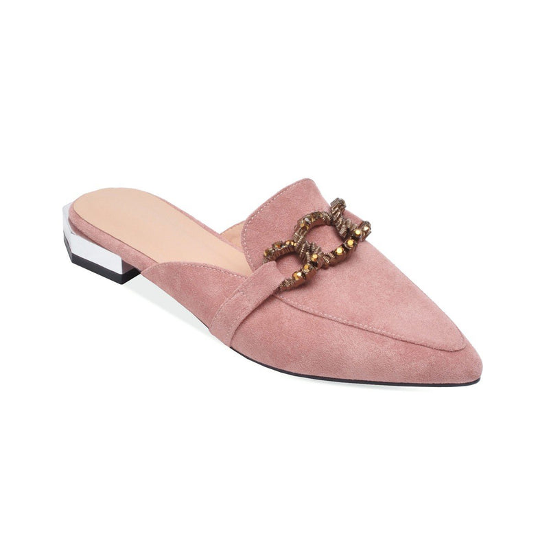 Finn Chain Pointed Toe Mule Closed Toe Sandals Spring and Summer Low Heel Square Heel Pointed Toe Shoes