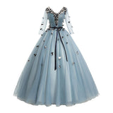 Women's Evening Dress Ball Gown Princess Quinceanera Wedding Dresses Gray Blue Long Pettiskirt Evening Dress Costume