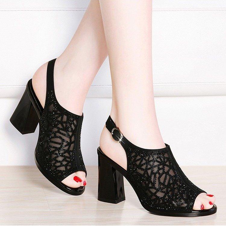 Women Open Toe Sandals Flats Spring/Summer Stylish Peep Toe Chunky Heel Hollow-out Sandals