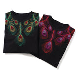 GVC T Shirt Embroidery Peacock Feather Pattern Pure Cotton Loose T-shirt Men and Women